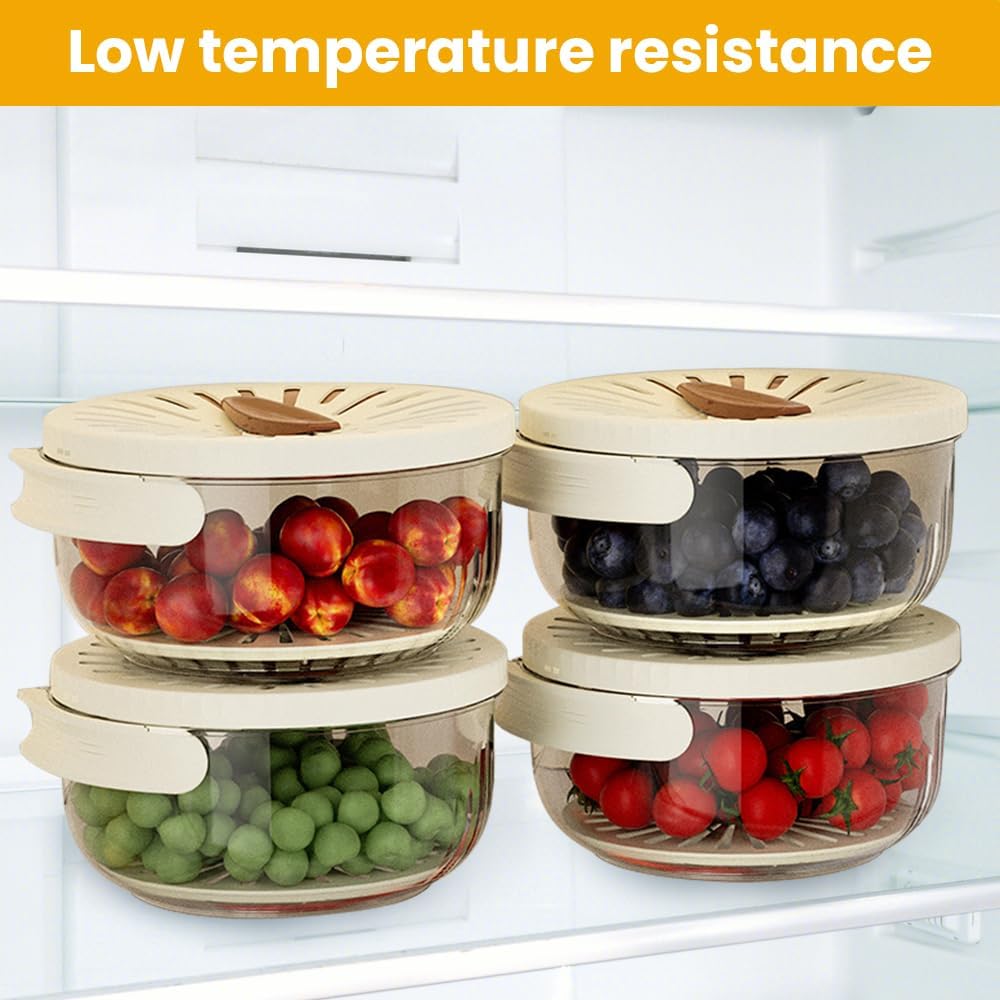 Skiennix Multifunctional Fruit Washing Bowl - 2025 Strainer Container with Lid & Handle (Brown)
