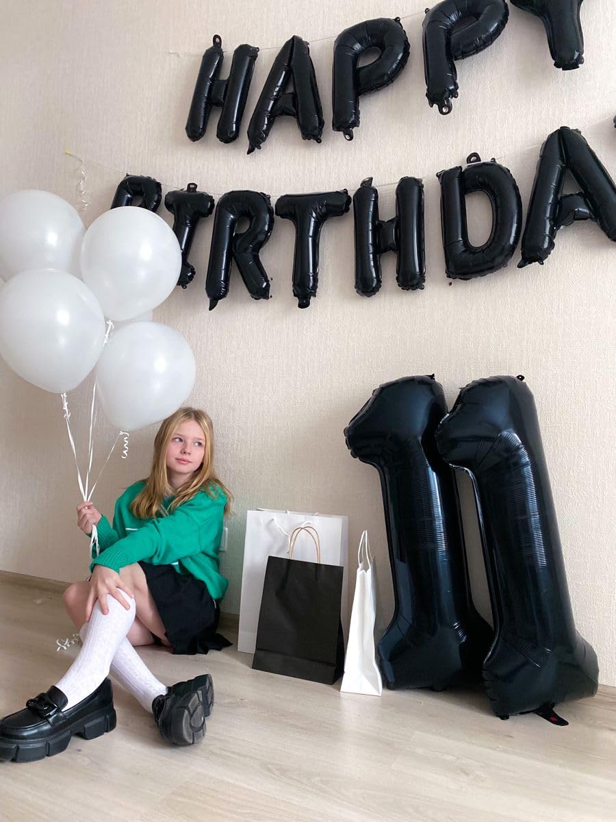 Black Number 11 Balloon 40 inch, 11 Number Balloons, 11th Black Birthday Decorations, 11 Year Old Girls Boys Party Supplies