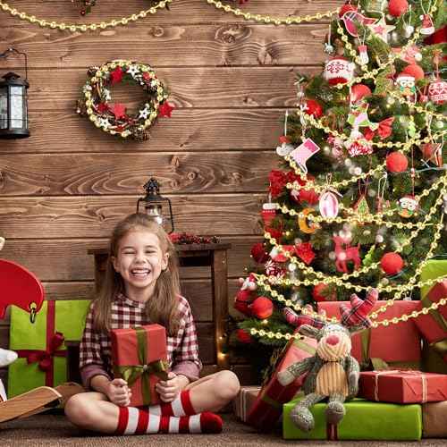 33 Feet Christmas Tree Beads Garland Artificial Pearls Beads Garland Plastic Pearl Strands Chain Beaded Garlands for Holiday D?cor and Christmas Party Wedding DIY Decoration Supplies (Gold)