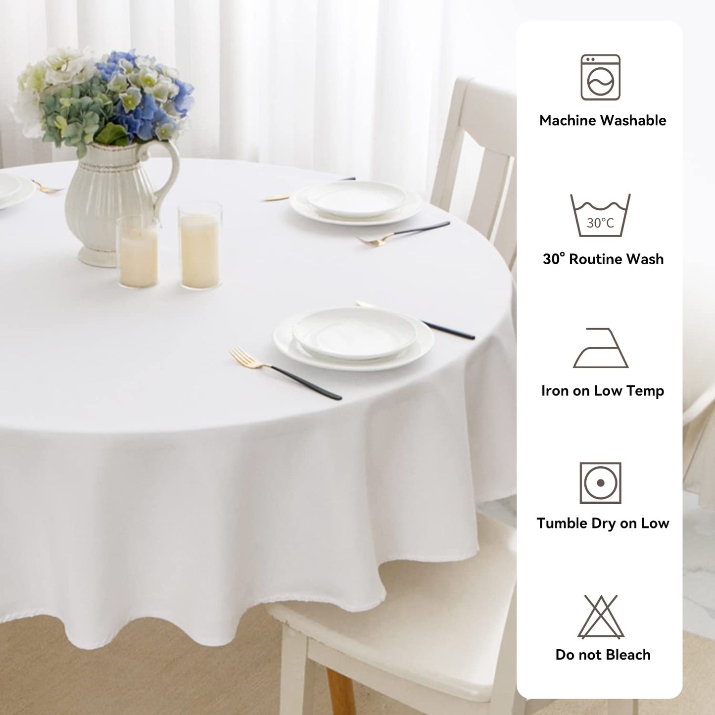 Romanstile Round Waterproof Tablecloth, Stain Resistant Washable Table Cloths Wrinkle Free Polyester Table Covers for Kitchen Dining Party Wedding Indoor and Outdoor - White, 48 Inch