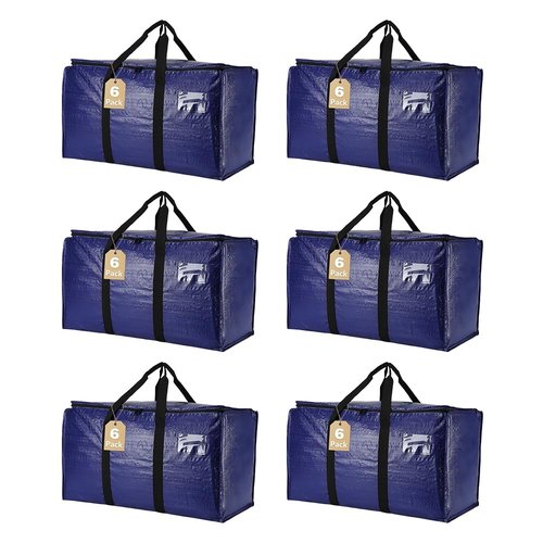 Cryster 6 Pack Moving Bags Heavy Duty, Extra Large Storage Totes Bag with Zippers and Sturdy Handles, Packing Bags for Moving, Storage, Travel, Space Saving, Moving Boxes College Essentials Blue
