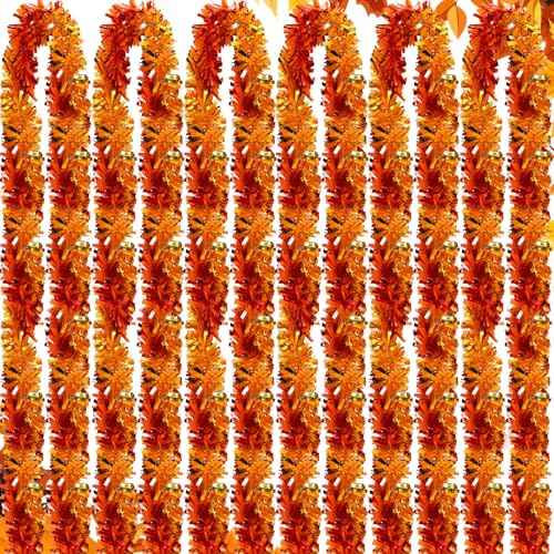 Sumind 6 Pcs 39.4ft Thanksgiving Tinsel Garland Orange Glittering Fall Metallic Hanging Garland Decoration for Halloween, Autumn, Thanksgiving Party Decor