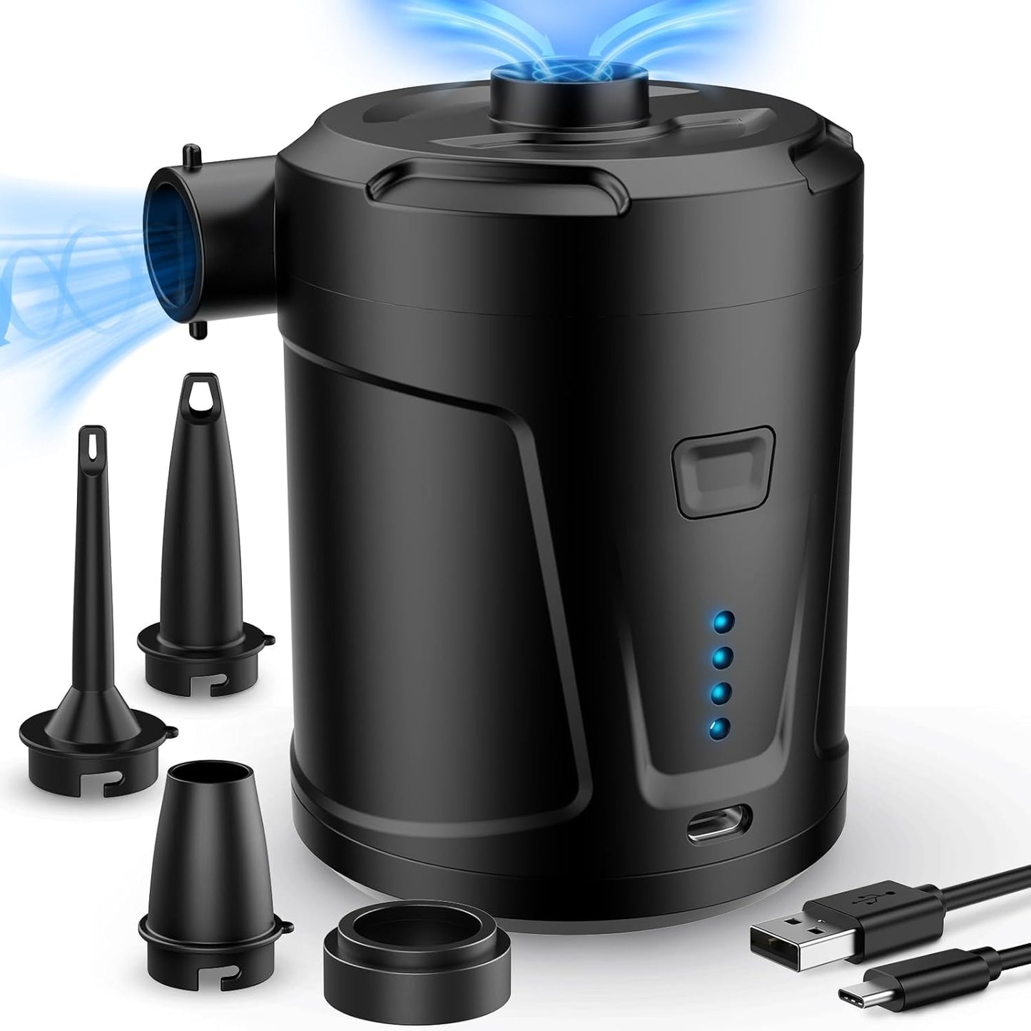 **Air Pump for Inflatables - Skiennix Electric Air Mattress Pump with 5200mAh Battery & 4 Nozzles**