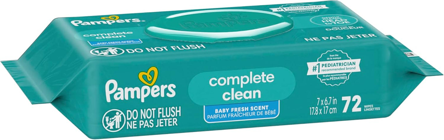 Pampers Baby Wipes - Complete Clean Fresh Scented Wipes for Gentle Head-to-Toe Care | 72 Count