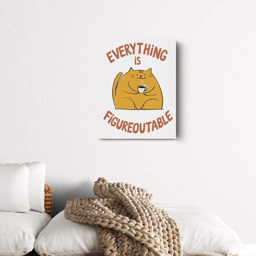 Everything Is Figureoutable - Motivational Cute Cat Wall Art | Framed Decor for Home, Office & Classroom