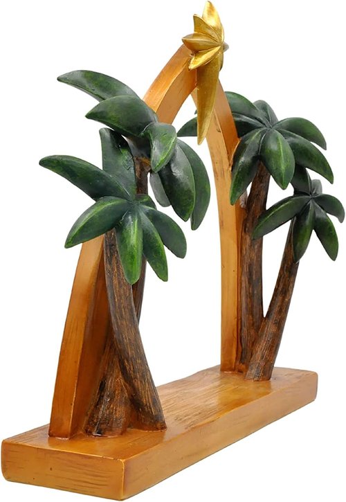 "Comfy Hour 11" Rustic Wood Nativity Stable - Star & Palm Trees | Christmas Figurine Backdrop Decor