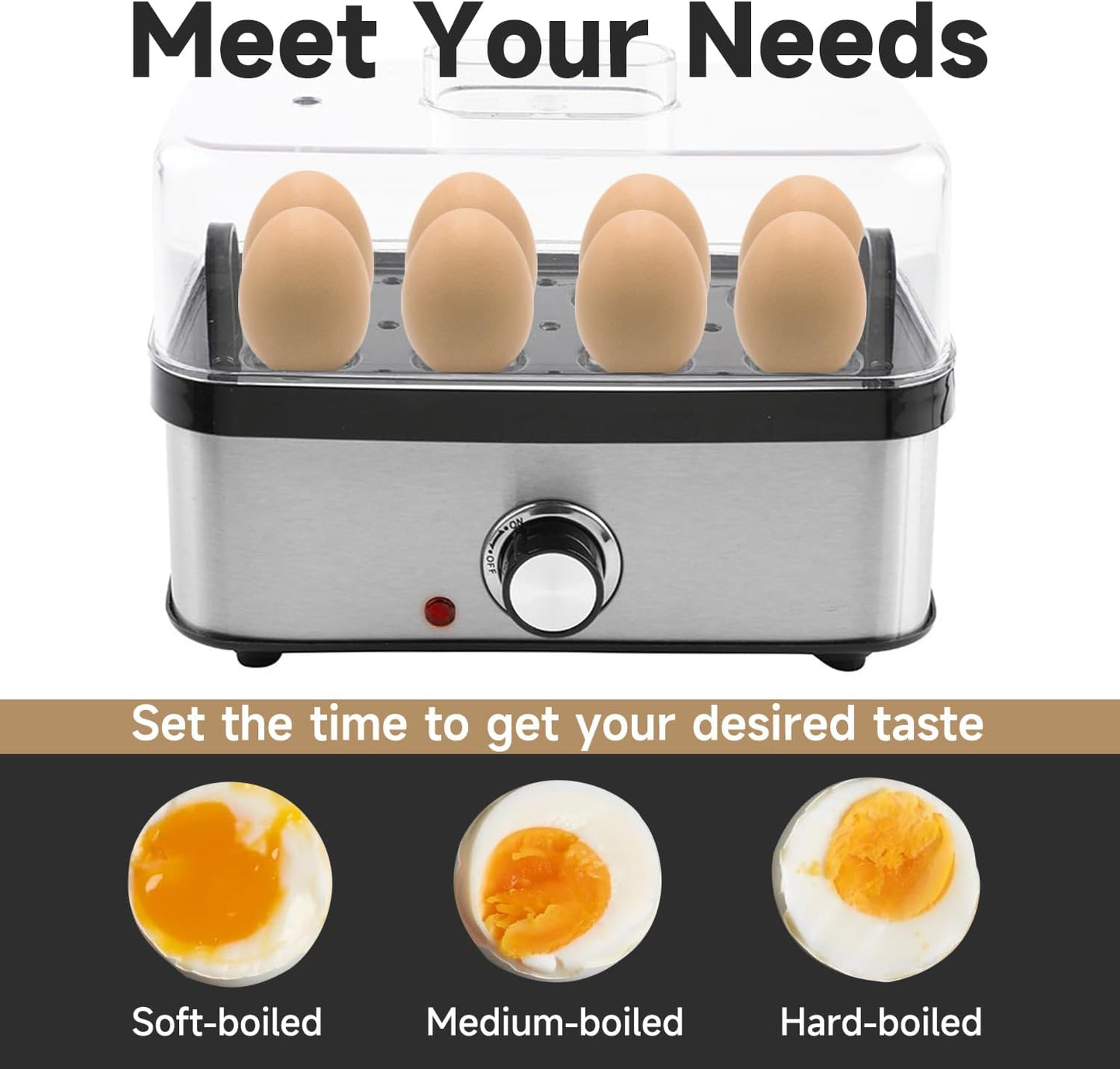 Skiennix Electric Egg Cooker - Rapid 8 Egg Capacity for Hard Boiled, Poached, Scrambled Eggs | Auto Shut Off