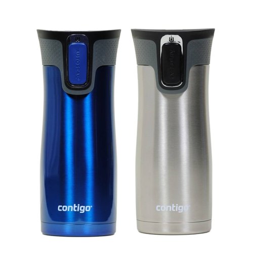 Contigo West Loop Stainless Steel Vacuum-Insulated Travel Mug with Spill-Proof Lid, 16 Ounces, Monaco; Stainless Steel, 2-Pack