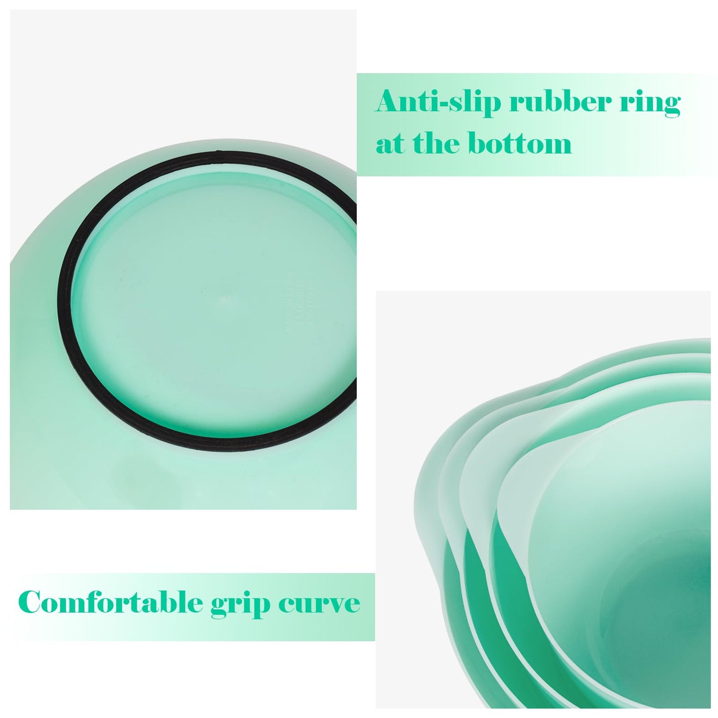 BoxedHome Nesting Plastic Mixing Bowl Set, 4 Piece Mixing Bowl Set with Pour Spouts, Size 1.7, 2.5, 3.5 and 4.5qt, for Prepping, Mixing, Baking, Cooking(2023 New Version, Green)