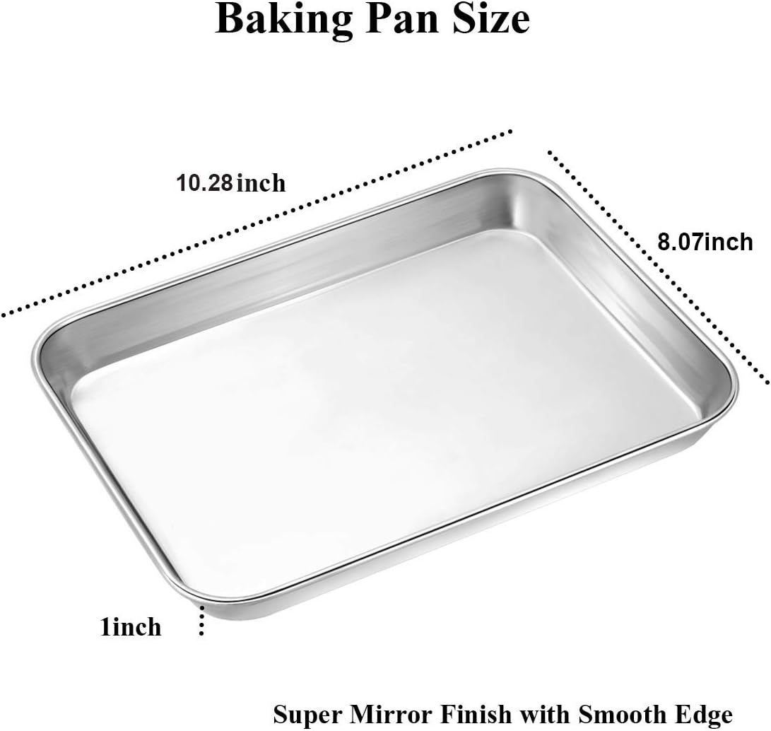 Wildone Baking Sheet Set - Stainless Steel Cookie Sheets with Silicone Mats | 4-Piece (10 x 8 x 1 Inch)