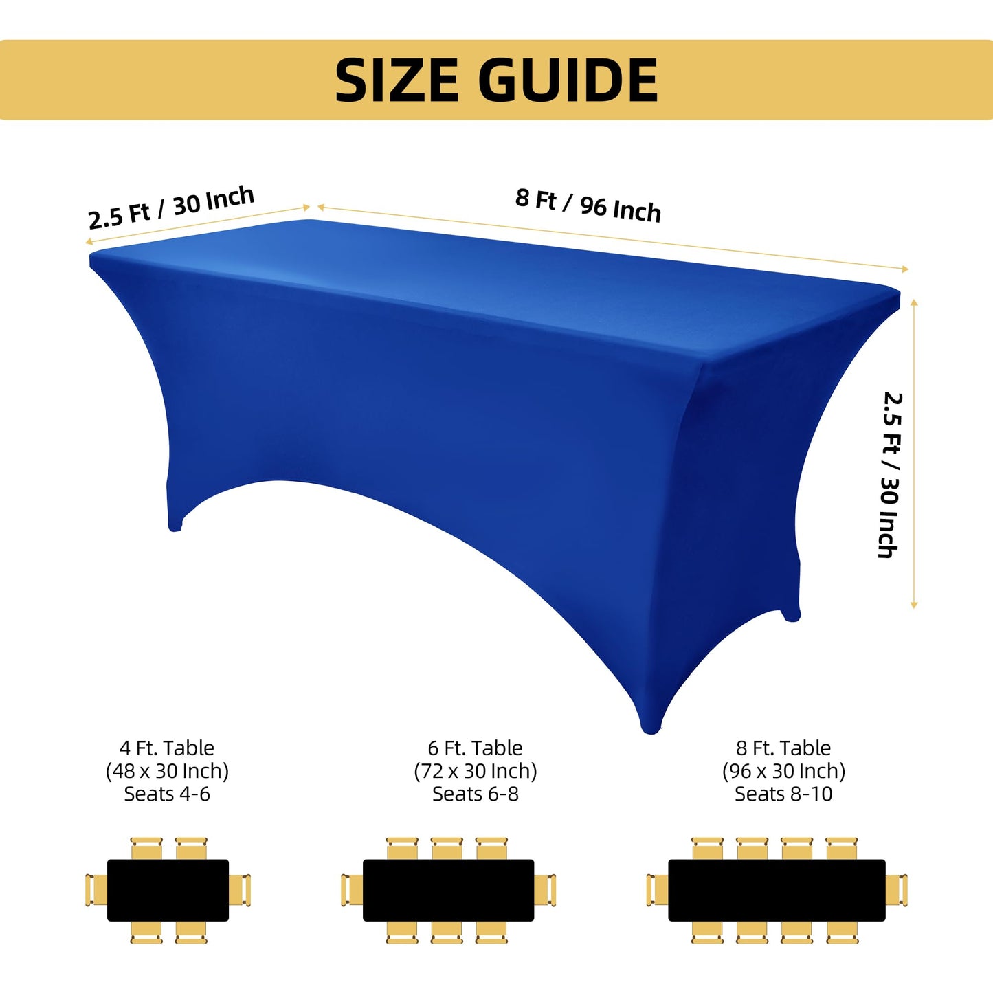 ZarzaaSik 2-Pack 8ft Spandex Table Covers for Rectangle Folding Tables - Washable Elastic Tablecloth - Ultimate Fitted Table Protector for Birthday Parties, Trade Shows, Banquet