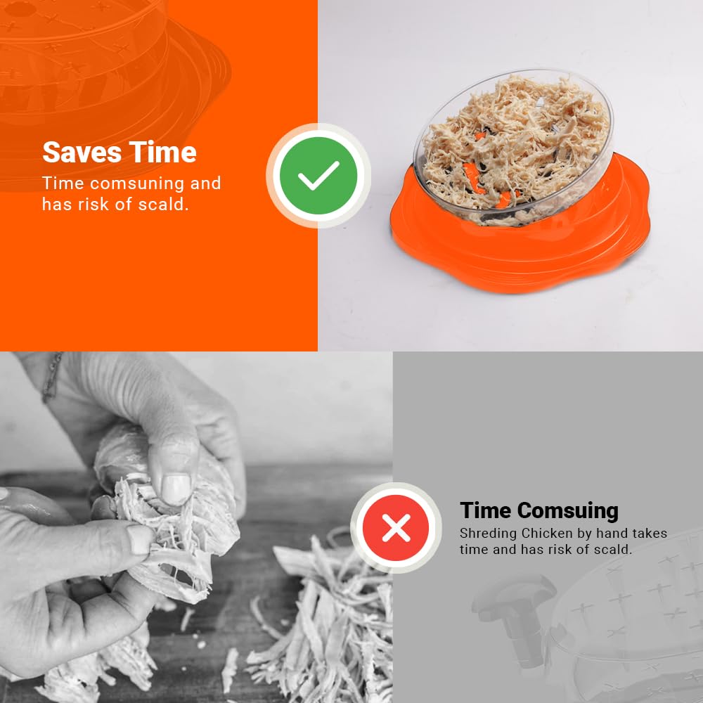 Chicken Shredder Tool Twist Large Orange, 10” BPA-Free Meat Shredder for Chicken Breast Pork Beef, Manual Food Shredder with Brush, Anti-Slip, Ergonomic Handle, Fast Shredding for Kitchen & Meal Prep