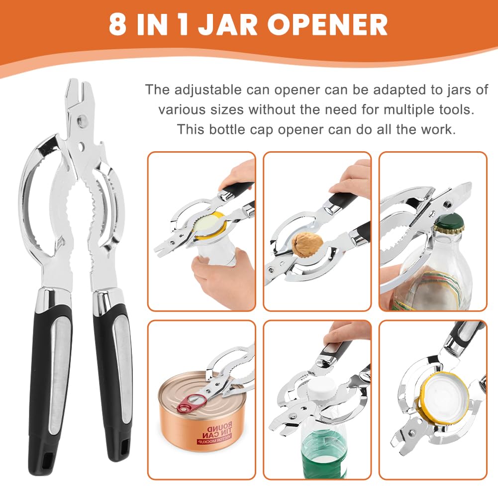 Jar Opener, Stainless Steel Jar-Lid Opener, Multifunctional Jar-Opener for Weak Hands, Beer Bottle-Opener for Arthritic Hands, Seniors with Arthritis