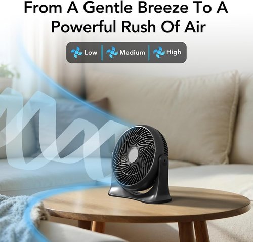 EZ-CHILL High Velocity Tabletop Air Circulator Fan - Quiet 3-Speed Personal Fan | 90-Degree Tilt, Black
