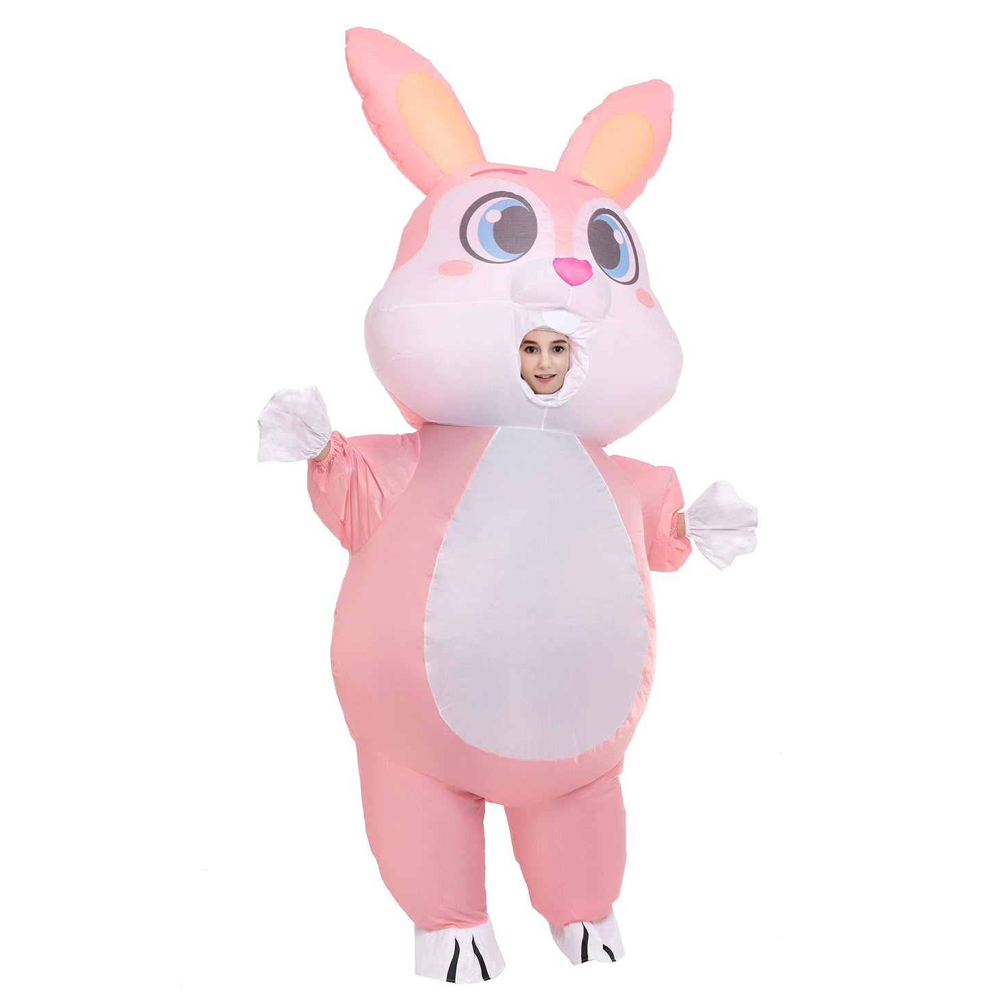 Spooktacular Creations Inflatable Costume Women, Pink Bunny Full Body Blow up Costume, Deluxe Halloween with a pair of Gloves for Adult Halloween Easter Themed Parties