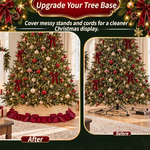 Christmas Tree Collar 30 Inch, Woven Stand Cover with Ruffle