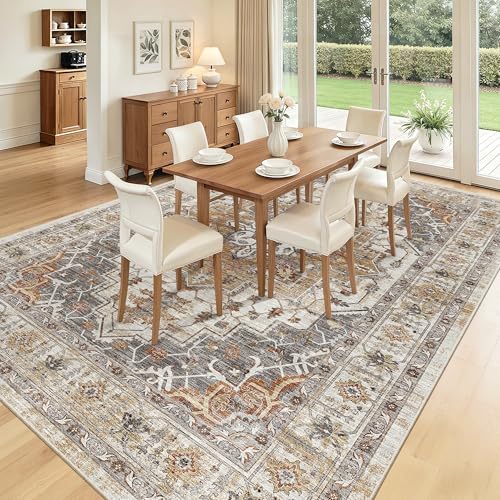 8x10 Non-Slip Washable Area Rug - Turmeric & Grey Living Room Carpet