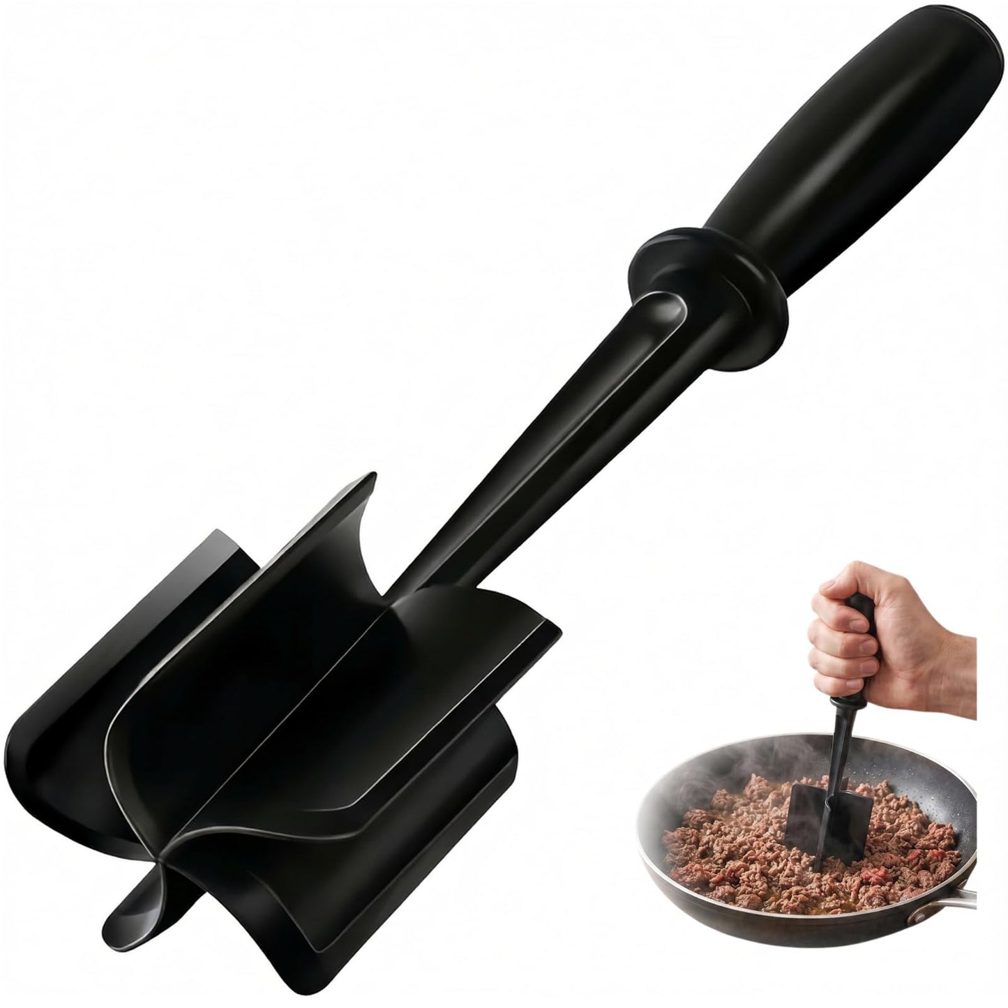 VUCVOLH Meat Chopper, Premium Heat Resistant Meat Masher, 5 Blades Ground Beef Masher, Non Stick Hamburger Smasher, Nylon Potato Masher, Dishwasher Safe, Black
