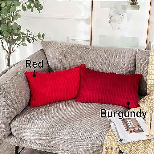 UGASA Christmas Decor Pillow Covers Velvet Striped Pillow Cover Lumbar Cushion Case for Lumbar, 1 Piece, 12x20-inch (30x50cm),Red