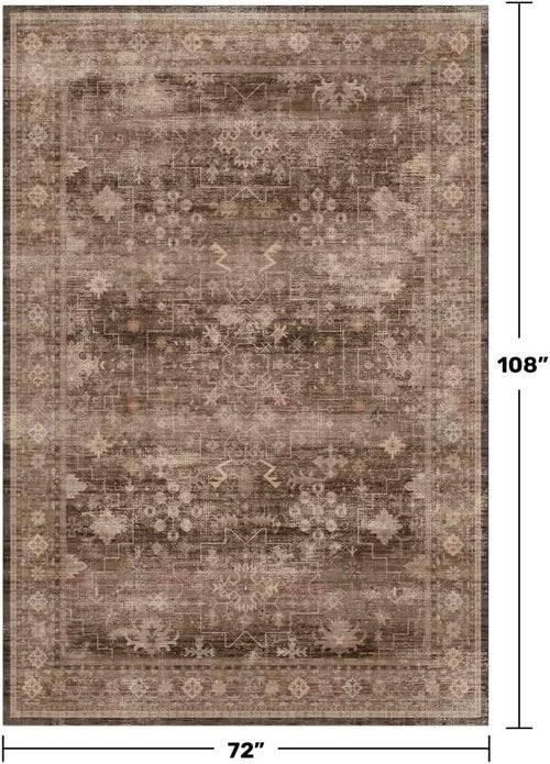 Hazo Haus Taupe Brown Area Rug - Vintage Traditional 6x9 Washable Low Pile Non-Slip for Living Room & Dining Room