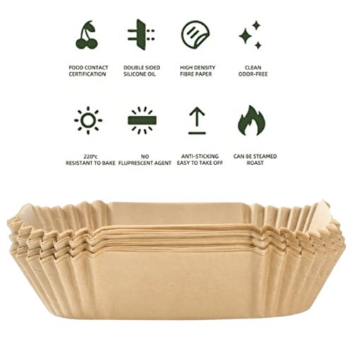 FINECE Air Fryer Liners Square, 100PCS for 2 to 5 Qt Air Fryer Disposable Paper Liner, 6.3 inch Unbleached Non-stick Oil-proof Parchment Paper