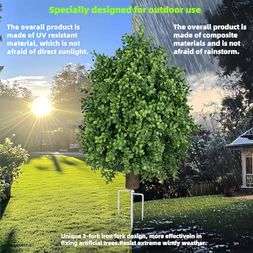 QIANYUN 20-Inch Green Artificial Boxwood Topiary Ball Tree Outdoor UV-Resistant