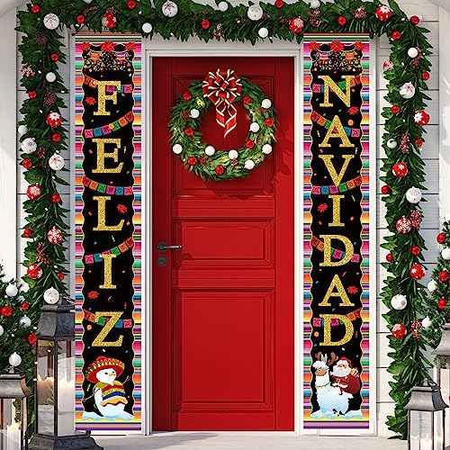 Feliz Navidad Decorations Mexican Christmas Porch Banner Feliz Navidad Welcome Sign Mexican Christmas Decorations and Supplies for Home Party
