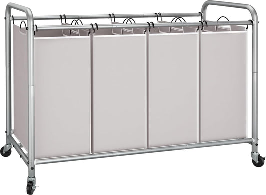 Storage Maniac Laundry Sorter - 4-Section 47.5 Gal Hamper with Wheels & Removable Bags | Gray