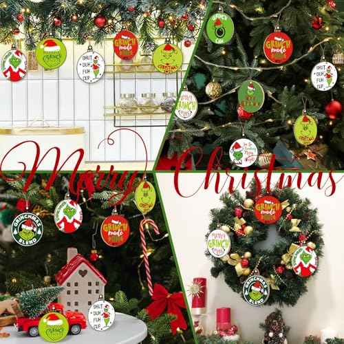 Denylo Pro 24pcs Christmas Wooden Ornaments Hanging Decors Sign Gnome Pendants with Ropes for Tree Home Decor