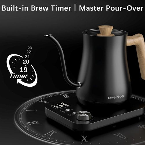 Gooseneck Electric Kettle - ±1℉ Temperature Control for Perfect Pour-Over Coffee & Tea | 1200W, 0.8L, Black Wooden