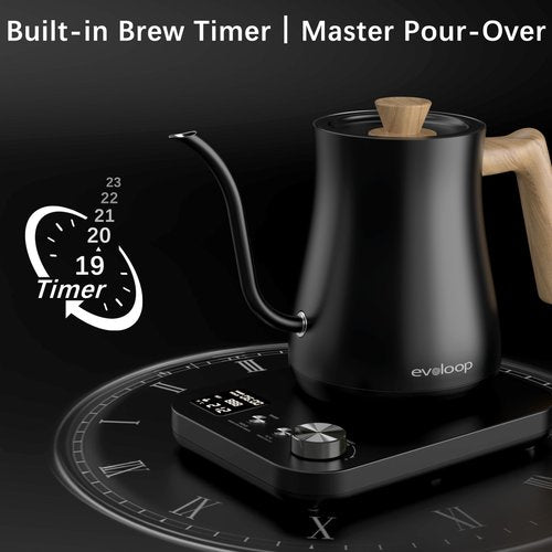 Gooseneck Electric Kettle, Electric tea Kettles, ±1℉ Temperature Control for Pour-Over Coffee & Tea Brewing, Stainless Steel Inner, Quick Heating, Boil Hot Water, 1200W/0.8L (Black Wooden)
