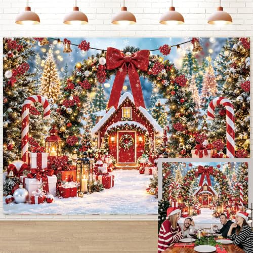 8x6FT Christmas Backdrop with Red Cabin Winter Scene Arch – CINRAY