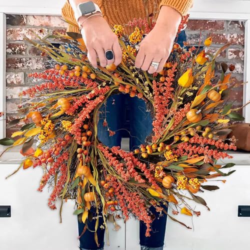 24 Inch Fall Harvest Wreath for Front Door Autumn Thanksgiving Decor