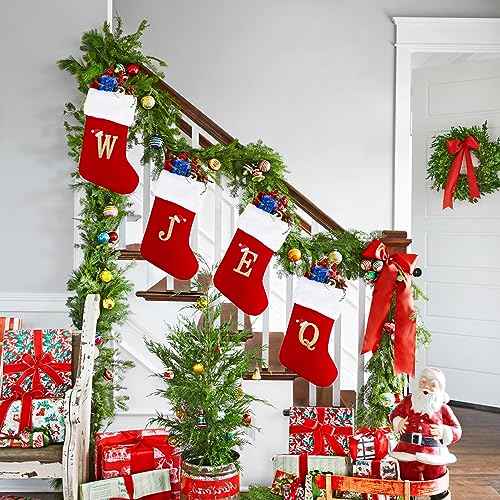 20 Inches Monogram Christmas Stockings with Letters, Large Super Soft Christmas Stockings Red Velvet with White Super Soft Plush Cuff for Christmas Xmas Tree Holiday Fireplace (K)