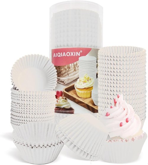 Bake Choice White Cupcake Liners - 500 Pcs Food Grade, Non-Stick & Greaseproof Baking Wrappers