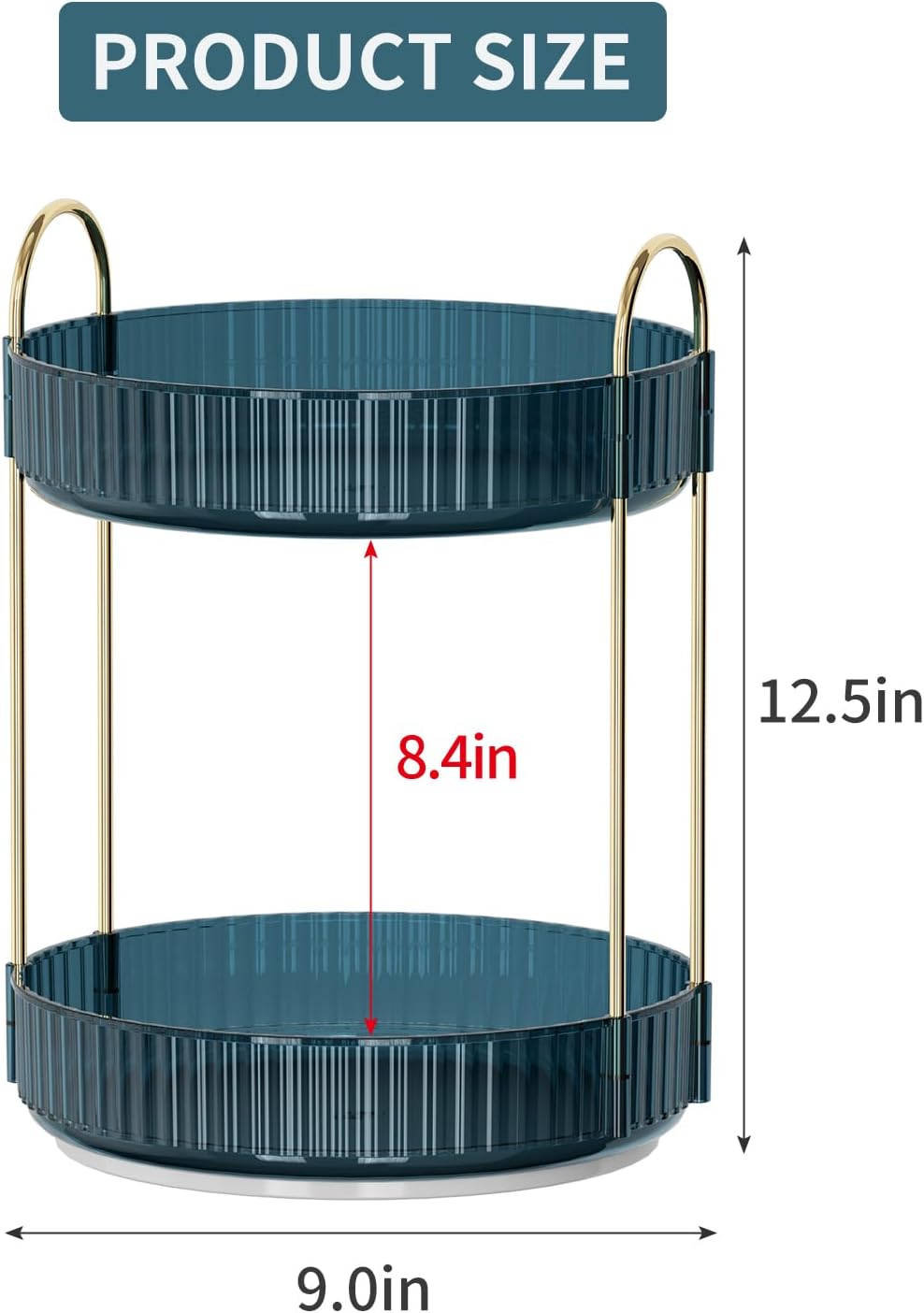 Skiennix 360 Rotating Makeup Organizer - High-Capacity Vanity & Bathroom Storage | 2-Tier Blue Design