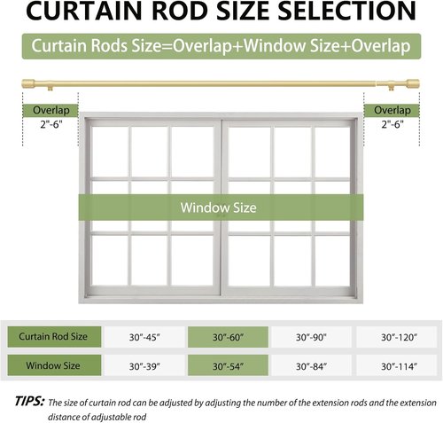 Gold Adjustable Curtain Rods by [Brand Name] - 5/8” Diameter, 30-60 Inch for Windows | 2 Pack with Brackets