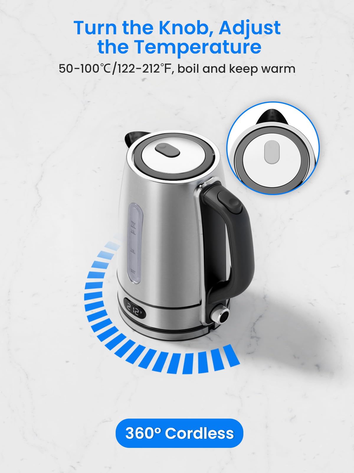 Kismile 1.7L 1500W Electric Kettle with 7-Precision Temperature Control, 2h Keep Warm, Auto Shut-Off, Water Level Window, Water Boiler for Coffee & Tea