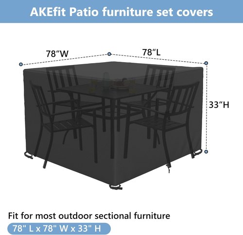 AKEfit Heavy-Duty Waterproof Patio Furniture Covers - Black Square/Rectangle 78"L x 78"W x 33"H