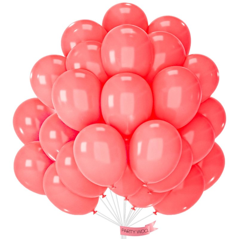 PartyWoo Coral Balloons 50pcs 12 Inch Pastel Red Coral Pink Latex Helium Balloons for Graduation Wedding Anniversary Bachelorette Birthday Princess Summer Watermelon Themed Party Decorations Red-Q11