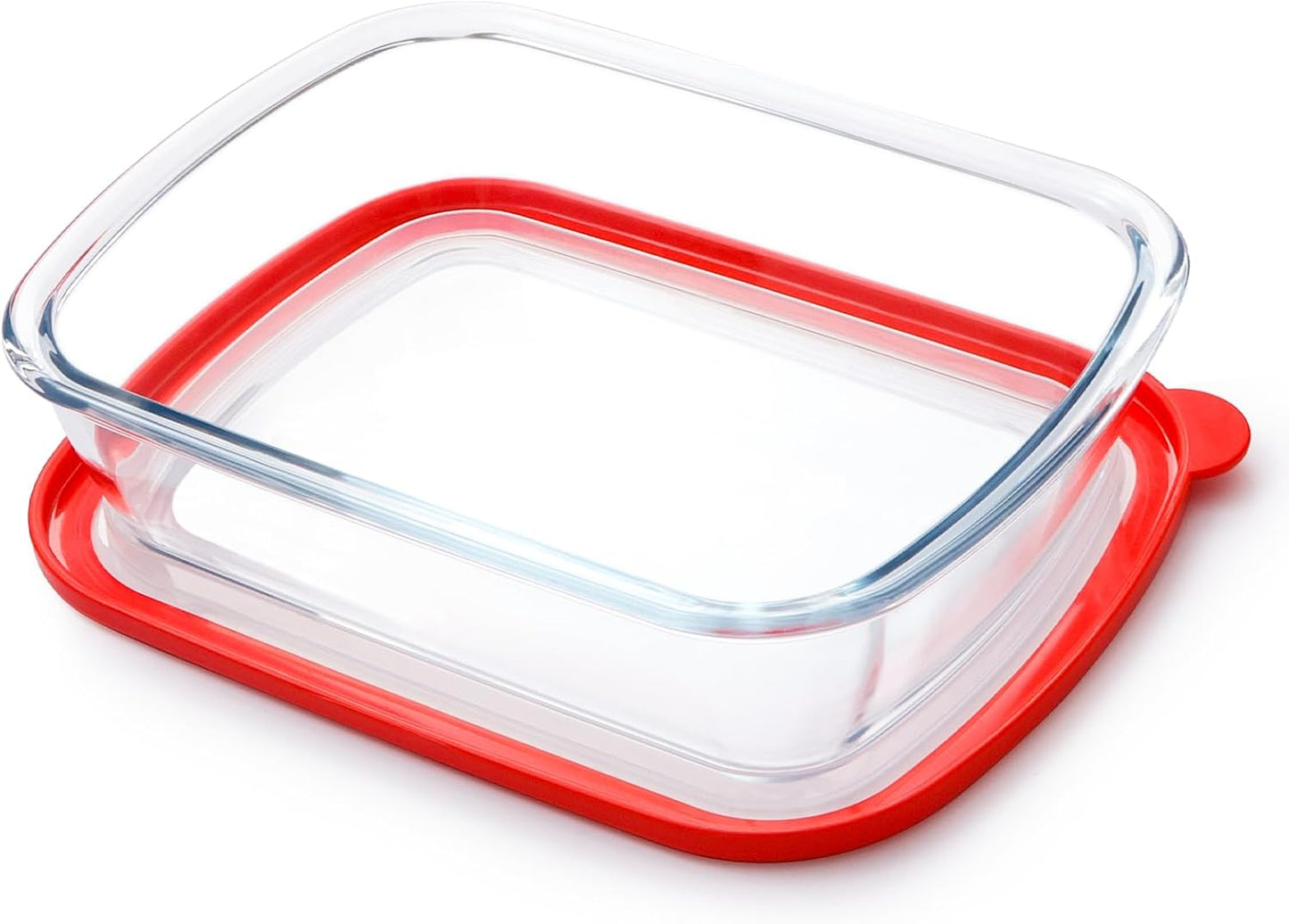 NUTRIUPS Tempered Glass Baking Dish with Lid - One Serving Food Bakeware, 1.25L Clear Pan