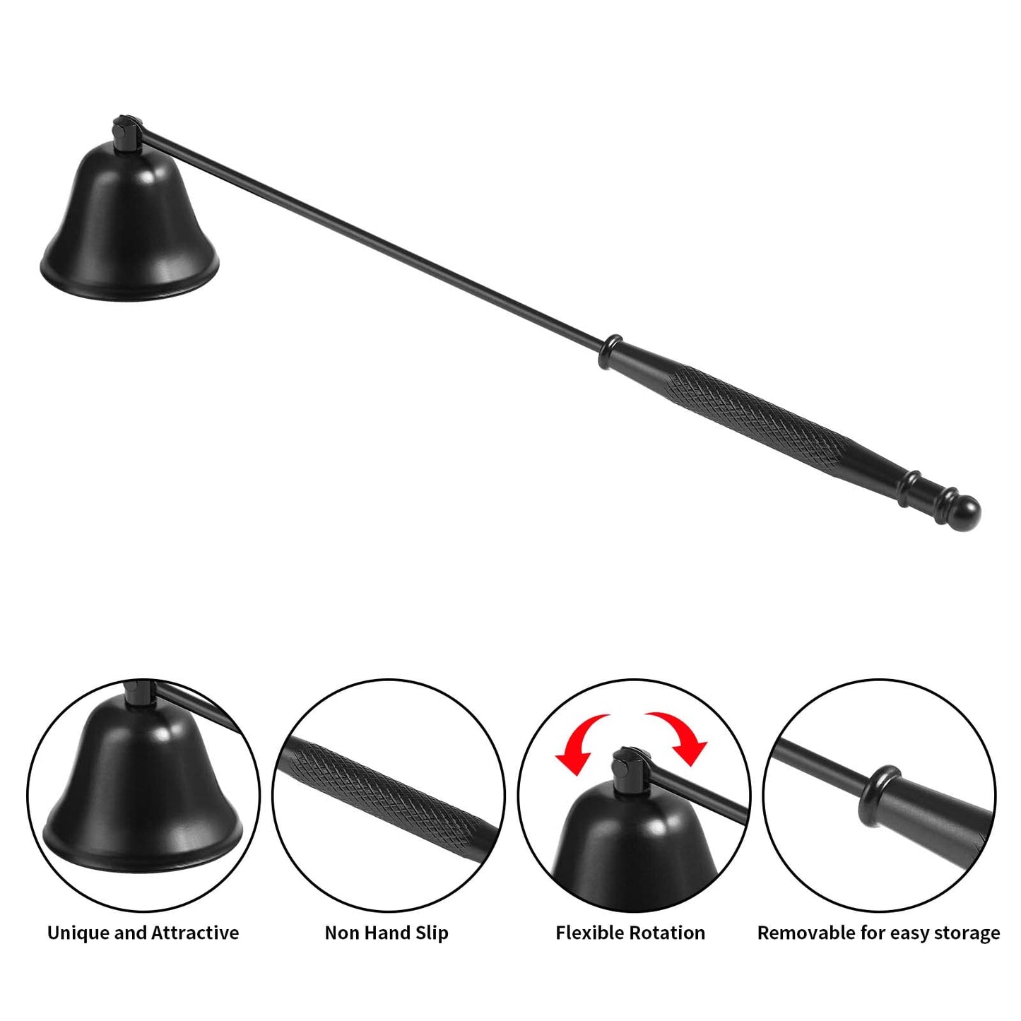 Kirecoo Candle Snuffer Extinguisher with Long Handle, Polished Stainless Steel Wick Flame Snuffer for Putting Out Wick Flame Safely, Black Candle Accessory