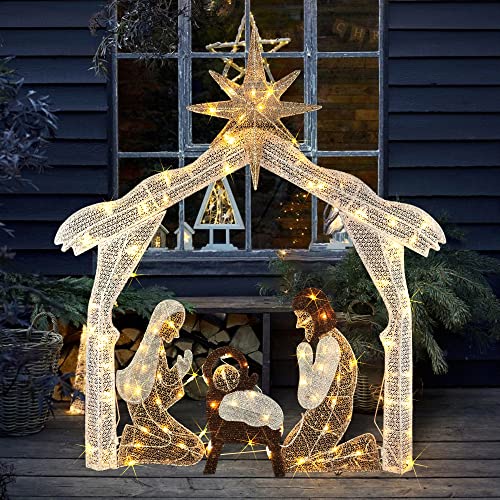 Hourleey 4ft Lighted Christmas Nativity Scene Outdoor Holiday Decor with Warm White Lights
