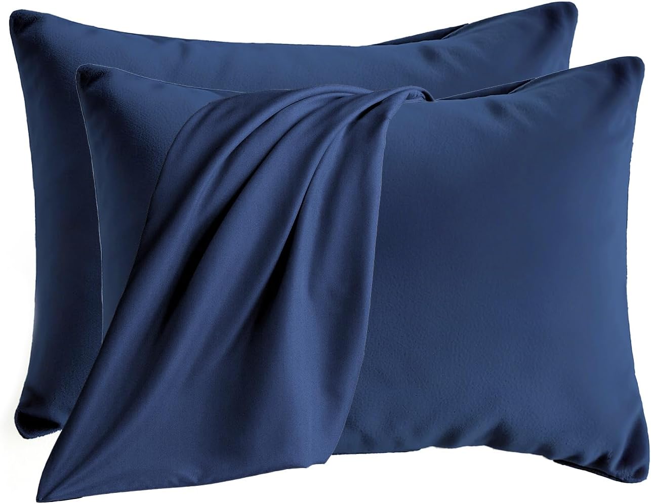 Q&J Fabric Co. Standard Size Pillow Cases - Soft Brushed Microfiber, Wrinkle-Free, Navy Blue (Set of 2, 20x26'')