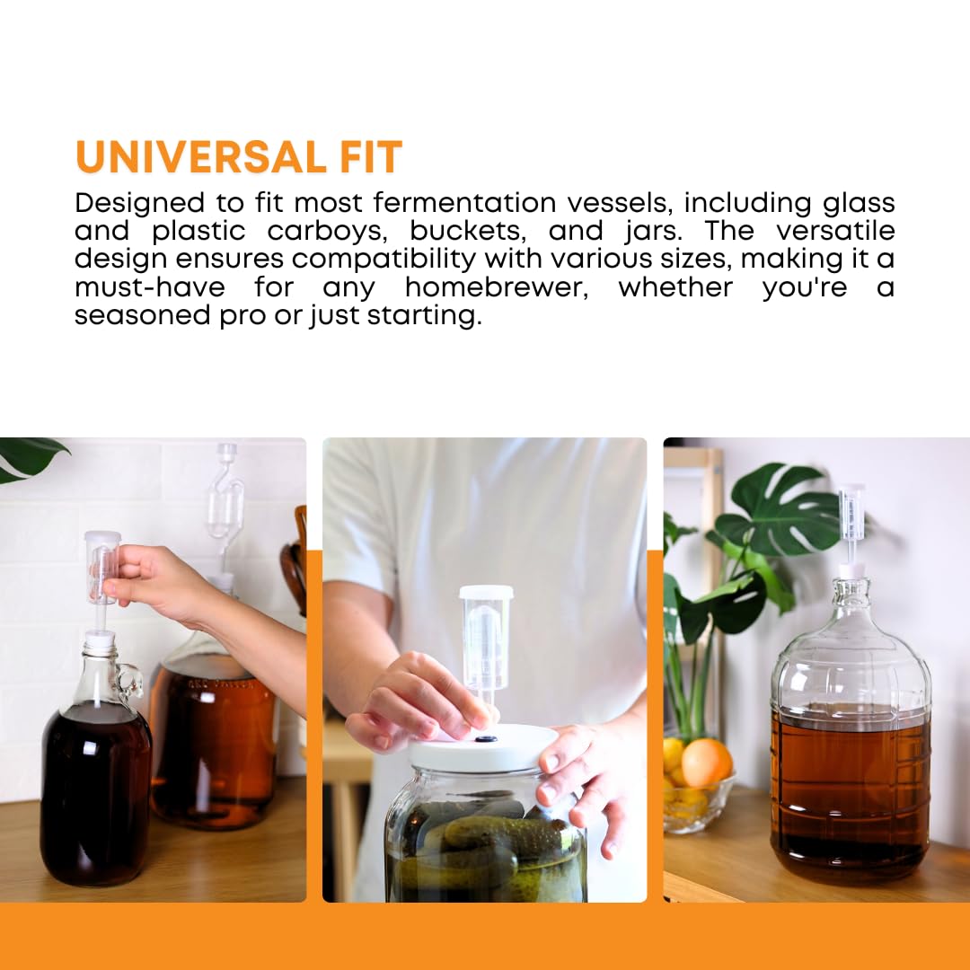FastRack 3-Piece Airlock Set for Fermentation (Set of 2) | Includes Transparent Airlocks and Drilled Rubber Stoppers – Hydrolocks for Fermenting Beer, Wine, Mead, and More | Fits Carboys & Fermenters