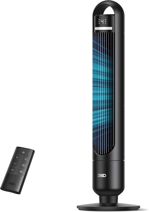 DREO Tower Fan - 90° Oscillating Standing Fan with 4 Speeds & 8H Timer | Quiet 28dB for Bedroom & Office - Black