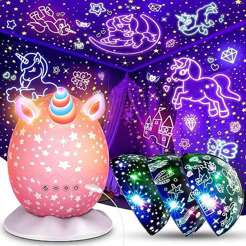 Unicorn Night Light Kids Toys 3 in 1 Unicorns & Starry Sky & Sea World Nights Lights Projector for 3 4 5 6 7 8 9 10 11 12 Year Old Girls, Christmas Birthday Gifts for Kids 3-12 Night Lamp for Bedroom