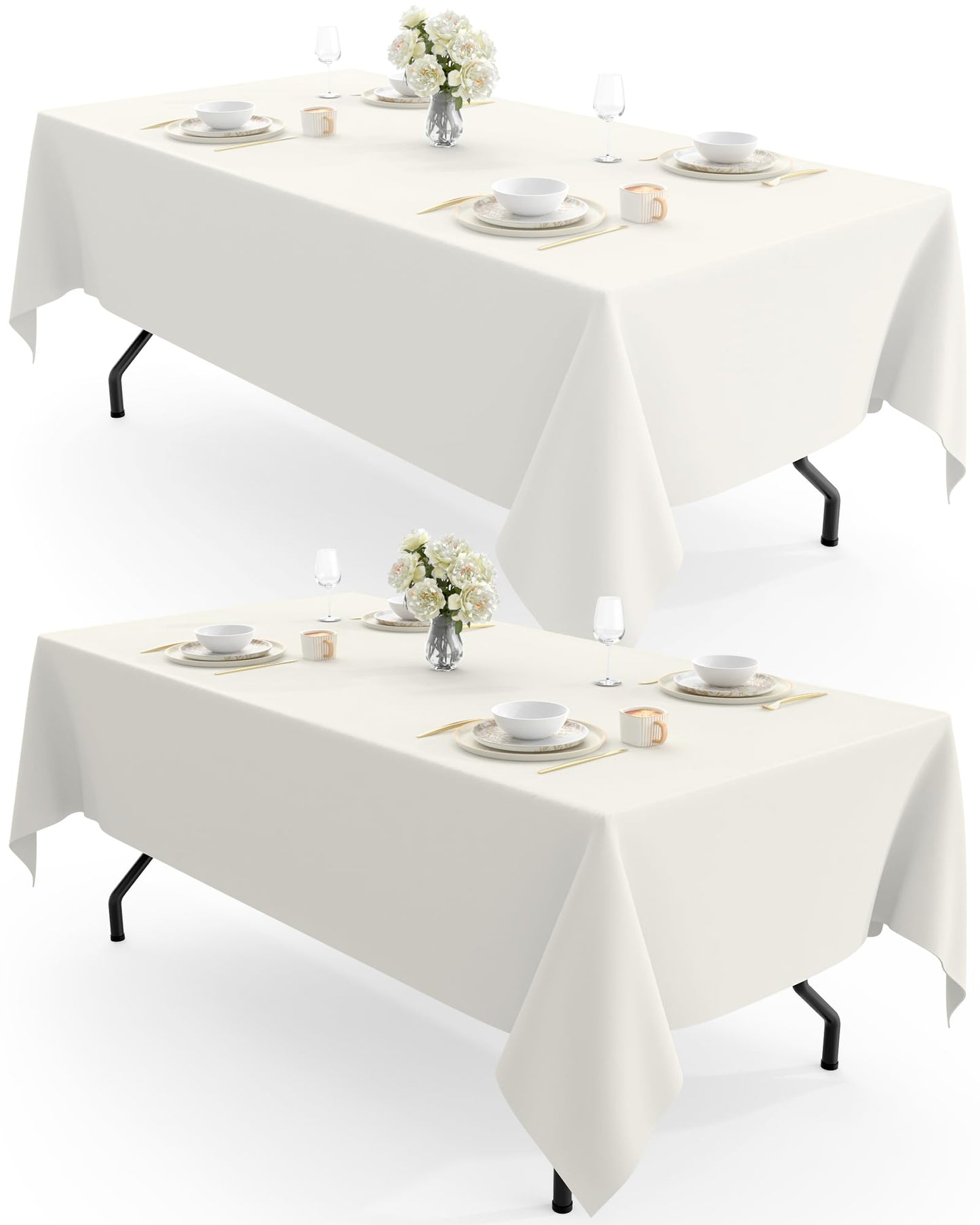 Pureegg Rectangle Table Cloth 60" x 102" – Durable Polyester Tablecloth Offers Reusable & Washable Protection, Ideal for Outdoor Party, Picnic, Wedding, Banquet and Birthday, 2 Pack, Ivory