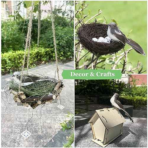 LWINGFLYER 2pcs Gray Artificial Feathered Birds 6inch Clip on Sparrow Bird Ornaments for Christmas Tree Decoration Wreath Craft Garden Home Decor Party Accessories