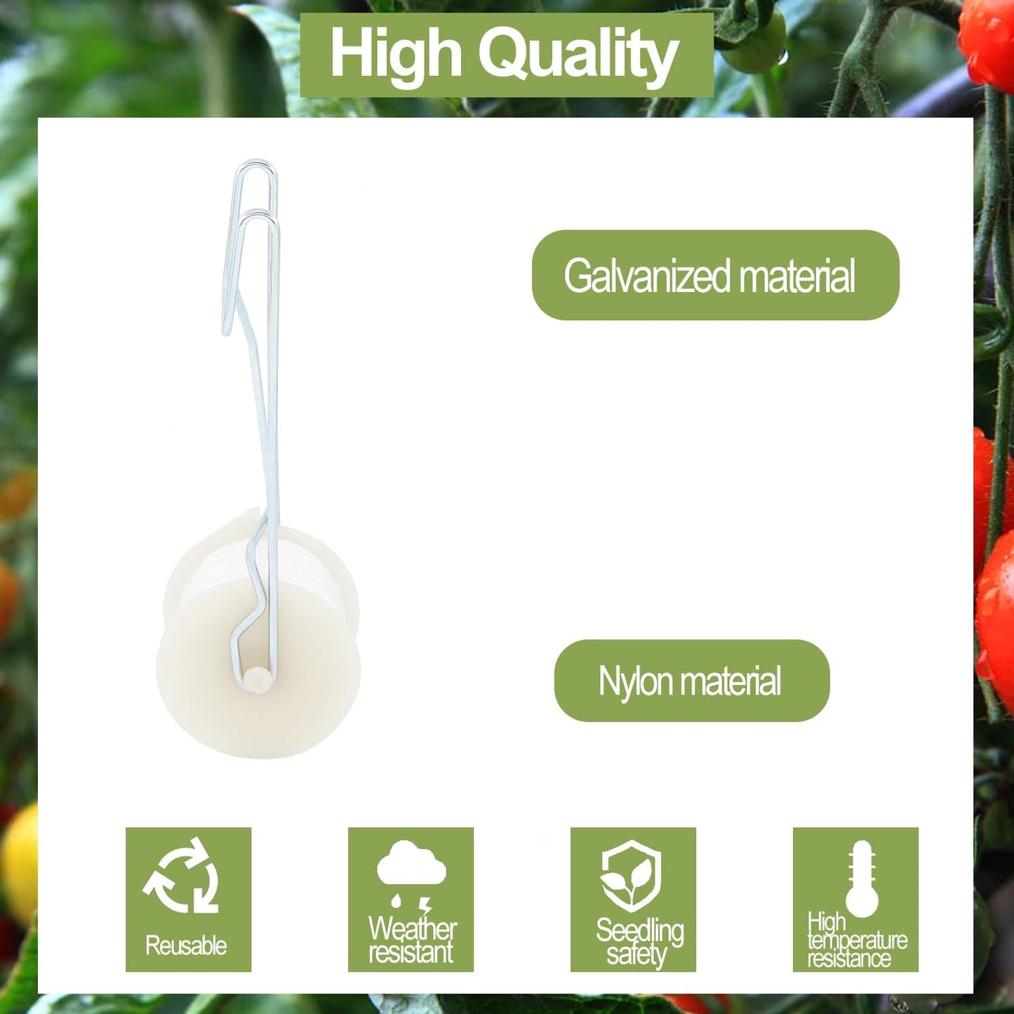 Skiennix 40 Pack Tomato Roller Hooks - Greenhouse Trellising Kit with 49.2FT String for Plants & Vines